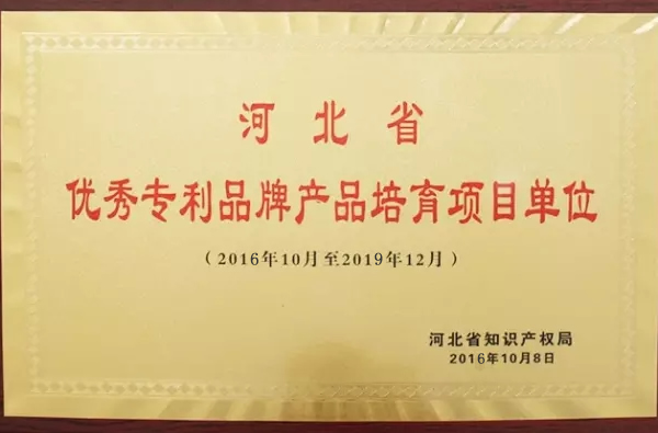 河北省优秀专利品牌产品培育项目单位